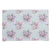 紫フローラ水彩青白水玉模様 枕カバー (正面右)