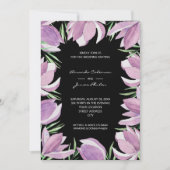 紫フローラ水彩黒結婚色 招待状 (正面)