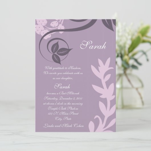 紫フローラ水玉模様 招待状 (スタンド正面)