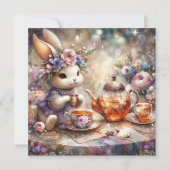 紫フローラ水色イースターバニーティーパーティー シーズンカード (正面)