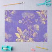 紫フローラ水色デコパージュ 薄葉紙 (クラフト)