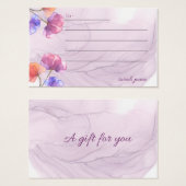 紫フローラ水色空白の美しいギフトカード (正面&裏面)