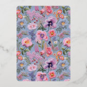 紫フローラ結婚刺繍枠 箔招待状 (裏面)