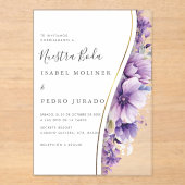 紫フローラ葉ヌエストラボダスペインの結婚ズ アクリル招待状 (正面)
