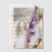 紫フローラ葉ヌエストラボダスペインの結婚ズ ベラム紙招待状 (オフセット (カップル))