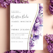 紫フローラ葉ヌエストラボダスペインの結婚ズ 招待状