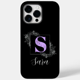 紫フローラ蝶カスタムモノグラム – 文字S Case-Mate iPhone 14 PRO MAXケース