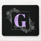 紫フローラ蝶カスタム蝶モノグラム – 文字G マウスパッド (正面)