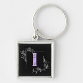紫フローラ蝶カスタム蝶モノグラム – 文字I キーホルダー