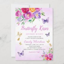 紫フローラ蝶キス女の子ベビーシャワー