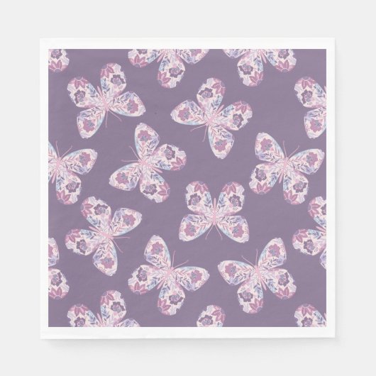 紫フローラ蝶パターン(の模様が)ある赤ちゃんシャワー スタンダードランチョンナプキン (正面)
