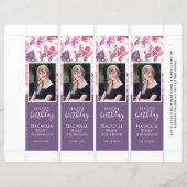 紫フローラ蝶誕生日ブックマークテンプレート (正面)