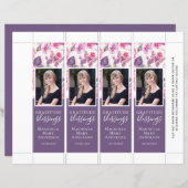 紫フローラ蝶誕生日ブックマークテンプレート (正面/裏面)