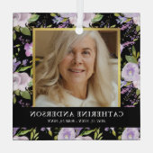 紫フローラ記念写真クリスマス ガラスオーナメント (裏面)