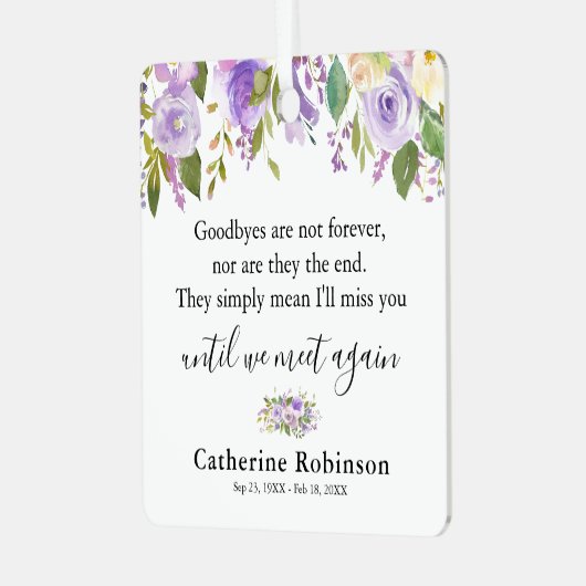 紫フローラ記念写真クリスマス メタルオーナメント (正面左)