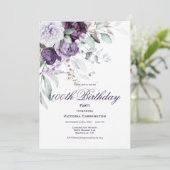 紫フローラ100誕生日水色モダン 招待状 (スタンド正面)