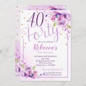 紫フローラ40歳誕生日招待状40歳 招待状 (正面/裏面)