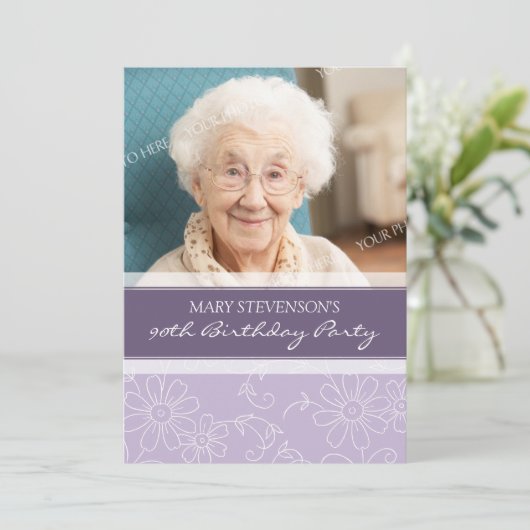 紫フローラ90バースデーパーティ招待状 招待状 (スタンド正面)