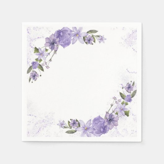 紫フローラ スタンダードカクテルナプキン (正面)