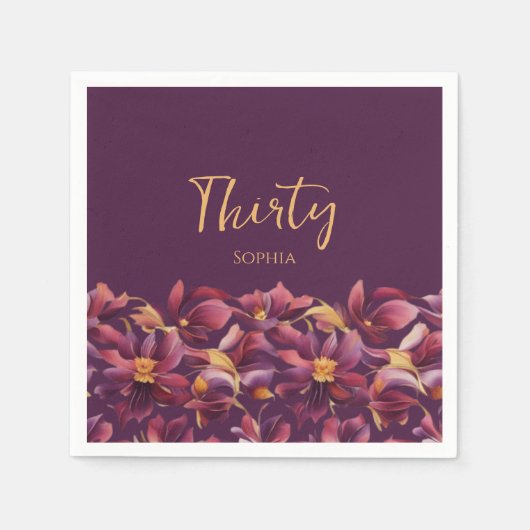 紫フローラ- スタンダードカクテルナプキン (正面)