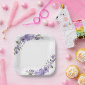 紫フローラ ペーパープレート (パーティー)