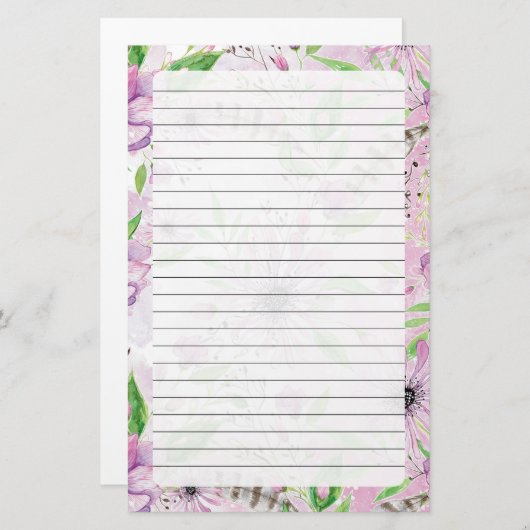 紫フローラ 便箋 (正面/裏面)