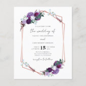 紫フローラQRコードスクリプト結婚式招待状 (正面)