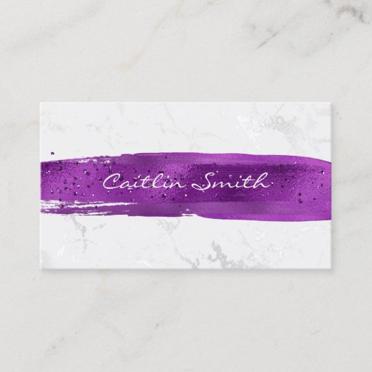 紫ブラシストロークシルバーホワイトフォイルマーブル 名刺 (正面)