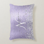 紫ブラシ仕上げメタル銀グリッターモノグラム名 アクセントクッション (正面(垂直))