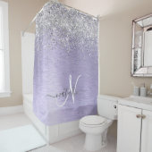 紫ブラシ仕上げメタル銀グリッターモノグラム名 シャワーカーテン (インサイチュ)