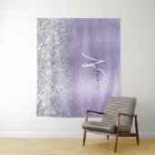 紫ブラシ仕上げメタル銀グリッターモノグラム名 タペストリー (インサイチュ)