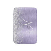 紫ブラシ仕上げメタル銀グリッターモノグラム名 バスマット (正面縦)