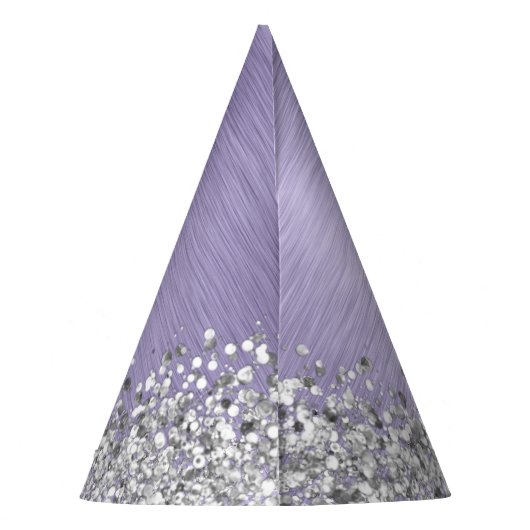 紫ブラシ仕上げメタル銀グリッターモノグラム名 パーティーハット (裏面)