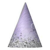 紫ブラシ仕上げメタル銀グリッターモノグラム名 パーティーハット (左)