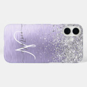 紫ブラシ仕上げメタル銀グリッターモノグラム名 Case-Mate iPhoneケース (裏面 (横))