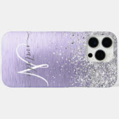 紫ブラシ仕上げメタル銀グリッターモノグラム名 Case-Mate iPhoneケース (裏面 (横))