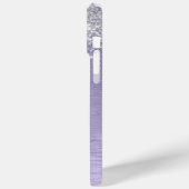 紫ブラシ仕上げメタル銀グリッターモノグラム名 Case-Mate iPhoneケース (裏面 / 左)