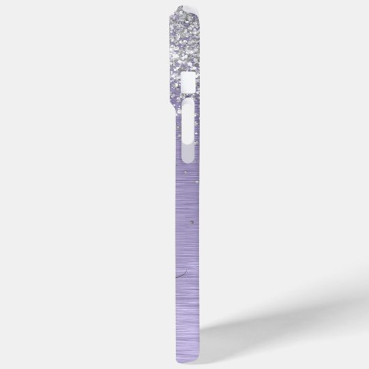 紫ブラシ仕上げメタル銀グリッターモノグラム名 Case-Mate iPhoneケース (裏面 / 左)