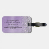 紫ブラシ仕上げ金属グリッターモノグラムスクリプト ラゲッジタグ (裏面横)