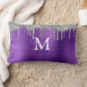紫ブラシ仕上げ金属モノグラパーソナライズされたム ランバークッション (ブランケット)