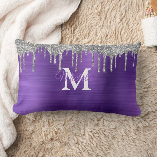 紫ブラシ仕上げ金属モノグラパーソナライズされたム ランバークッション (ブランケット)