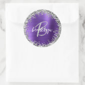 紫ブラシ仕上げ金属銀グリッターモノグラム ラウンドシール (バッグ)