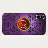 紫ブラックダマスク赤ルビー宝石モノグラム Case-Mate iPhoneケース (裏面(横))