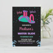 紫ブラックピンクウォータースライド誕生日招待状 招待状 (スタンド正面)