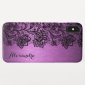 紫ブラッシュアルミニウム&ブラックフローラレース Case-Mate iPhoneケース (裏面(横))