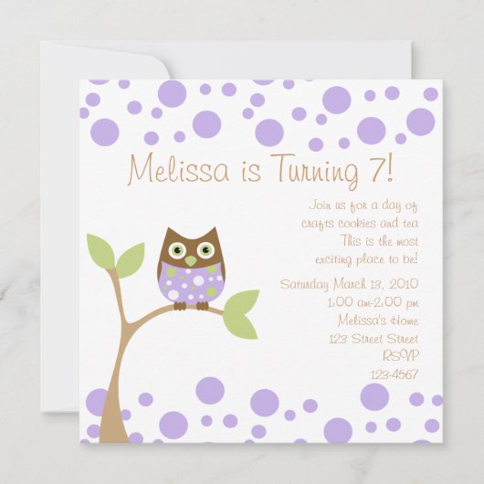 紫ベビーフクロウ 招待状 (正面)