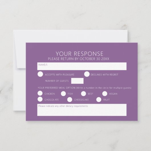 紫ベリーグリーン結婚の水色 出欠カード (正面)