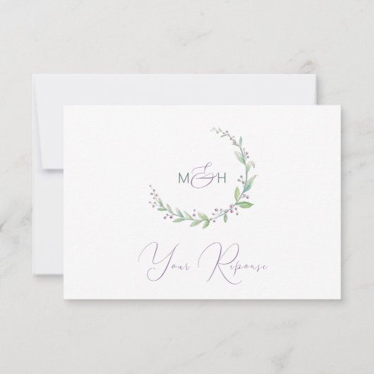 紫ベリーグリーン結婚の水色 出欠カード (裏面)