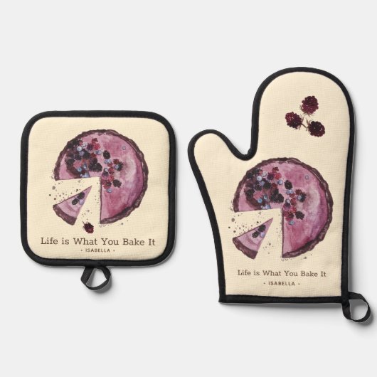 紫ベリーパイ水の色パーソナライズされた 鍋つかみ&鍋敷きセット (正面)