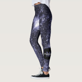 紫ペリブラック抽象芸術銀河系モノグラム レギンス
